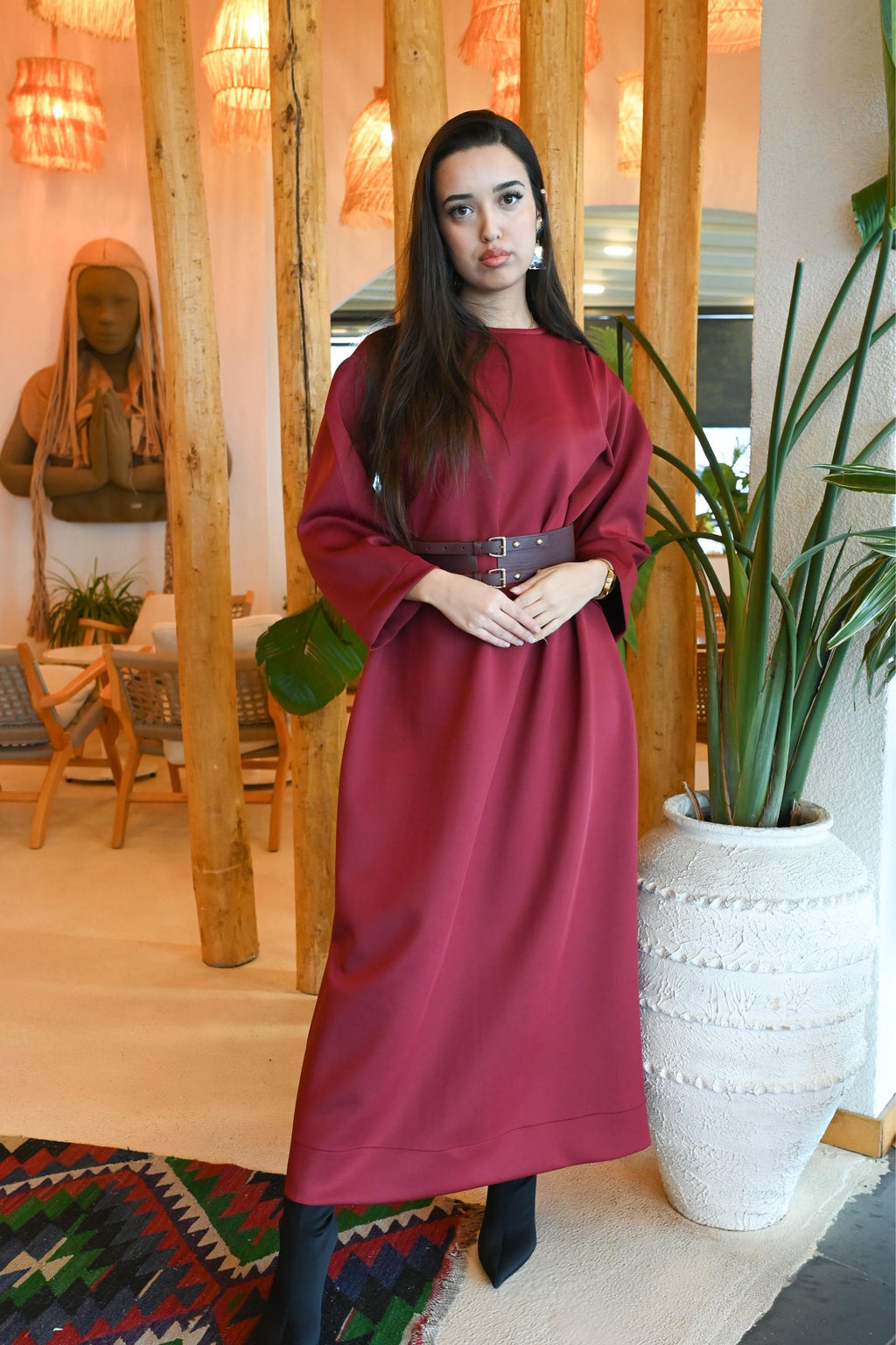 Bordo Rahat Kesim Elbise