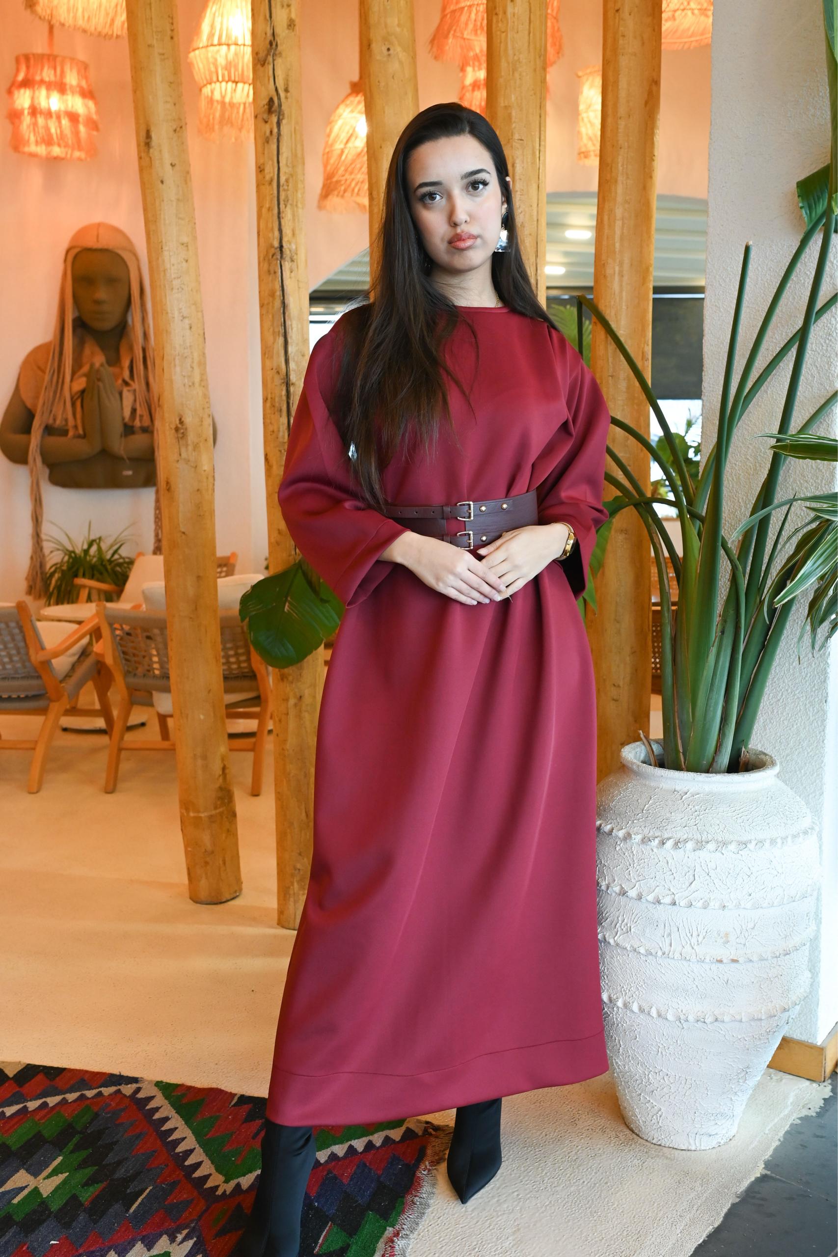 Bordo Rahat Kesim Elbise