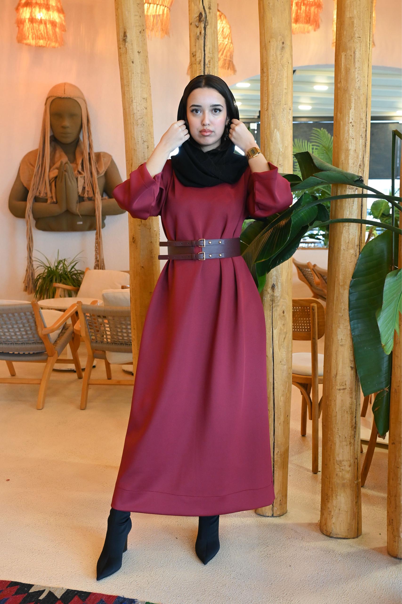 Bordo Rahat Kesim Elbise