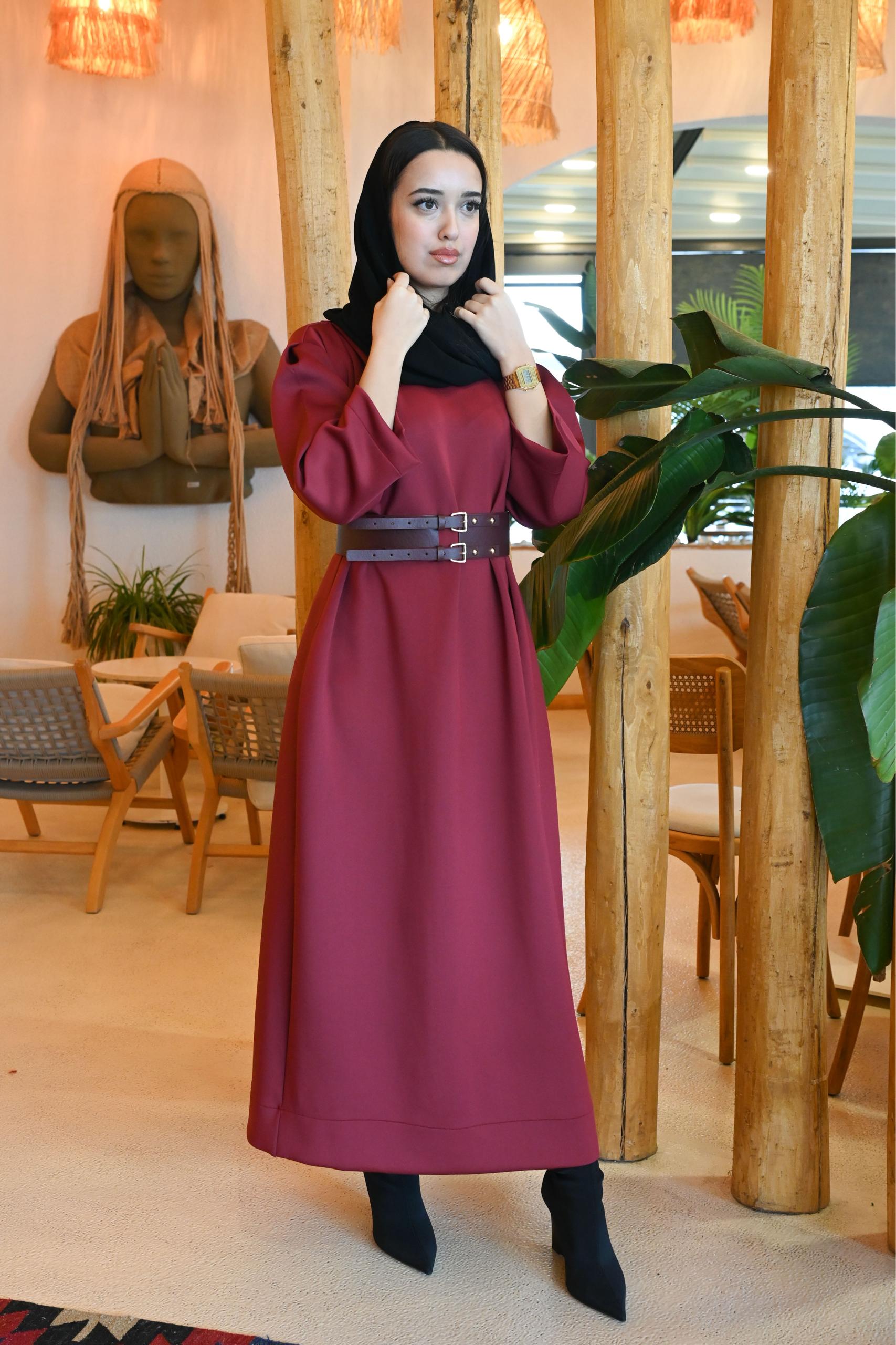 Bordo Rahat Kesim Elbise