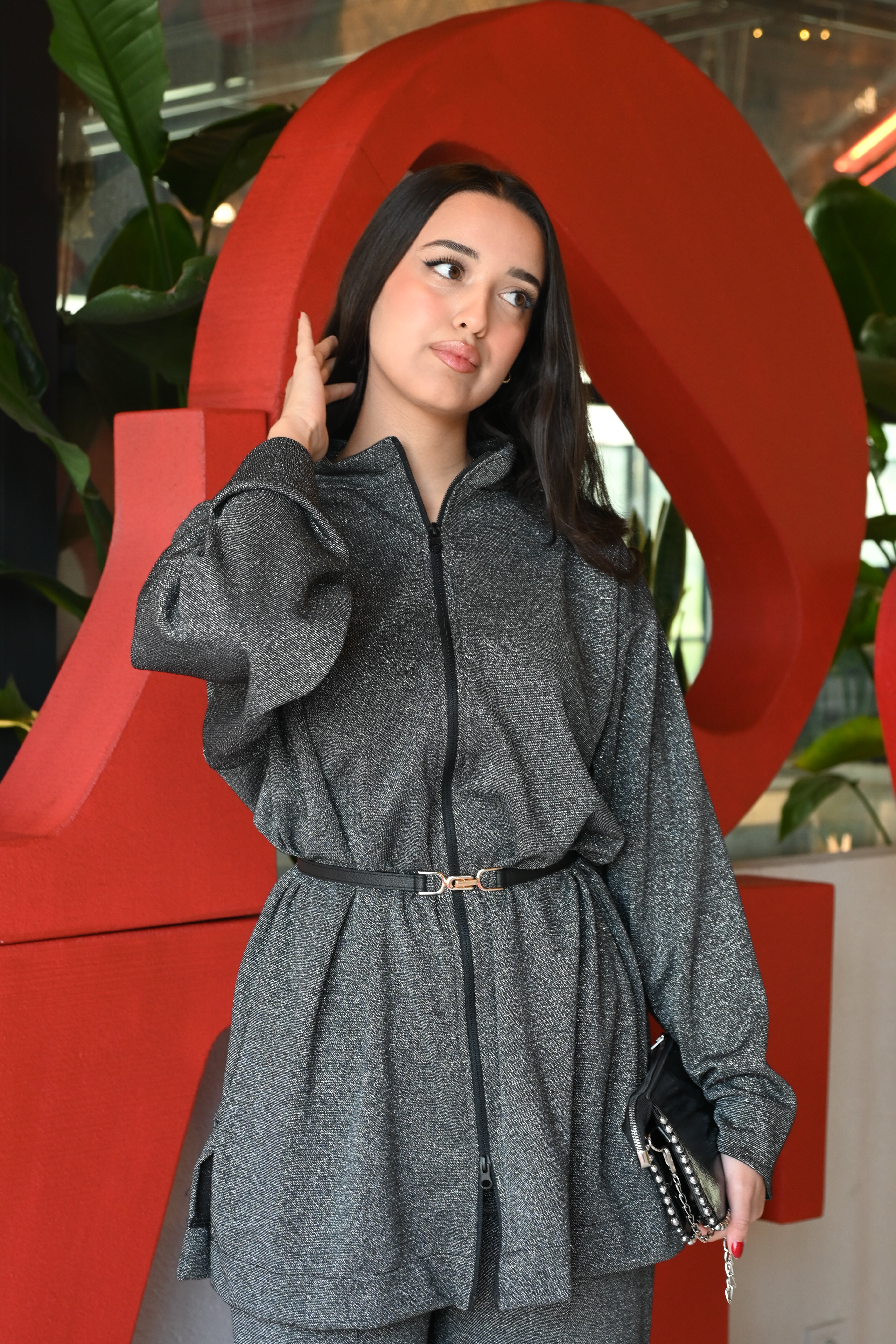 Çift Fermuarlı Kemer Detaylı Takım