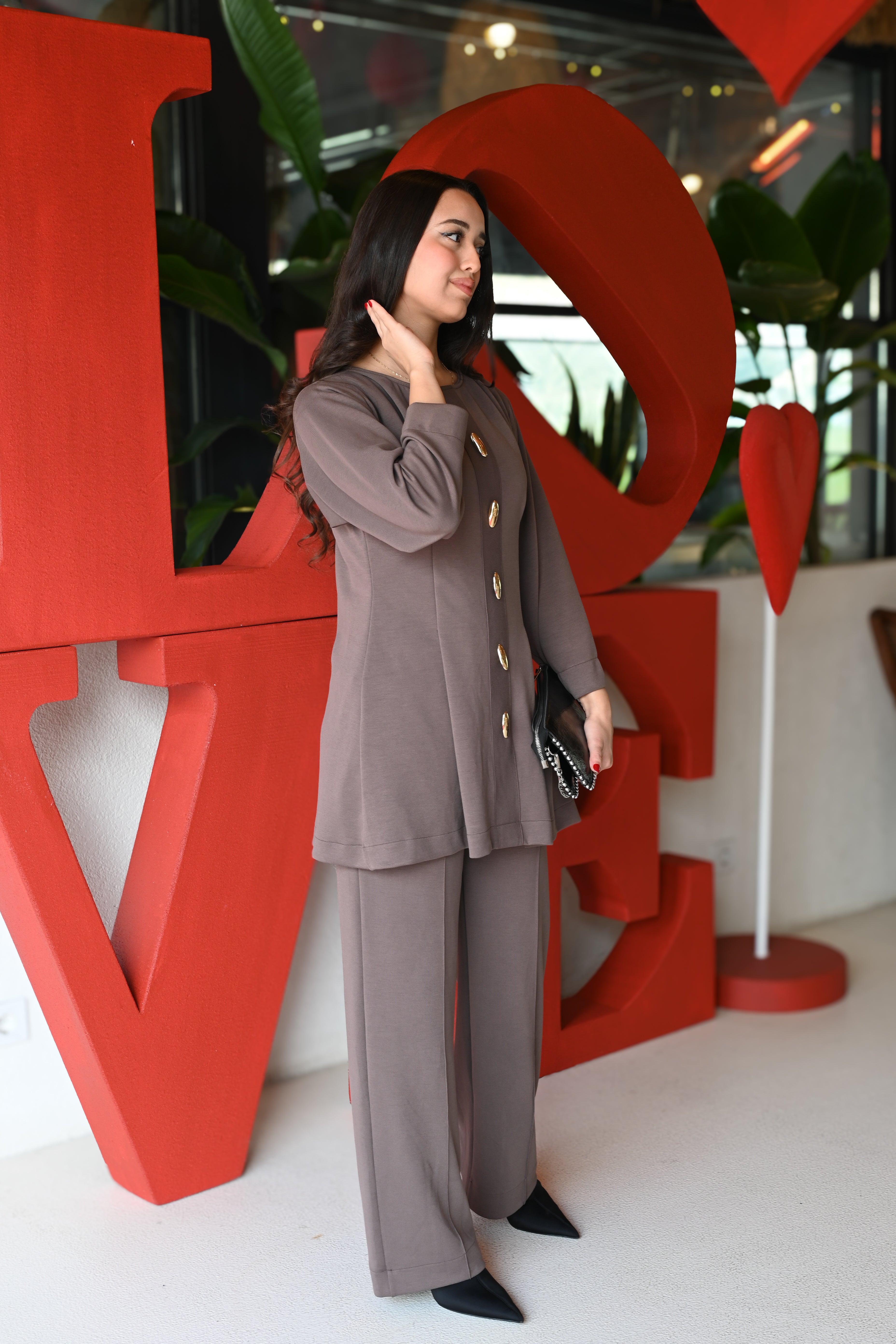 Gold Düğme Detaylı Tunik & Pantolon Takım