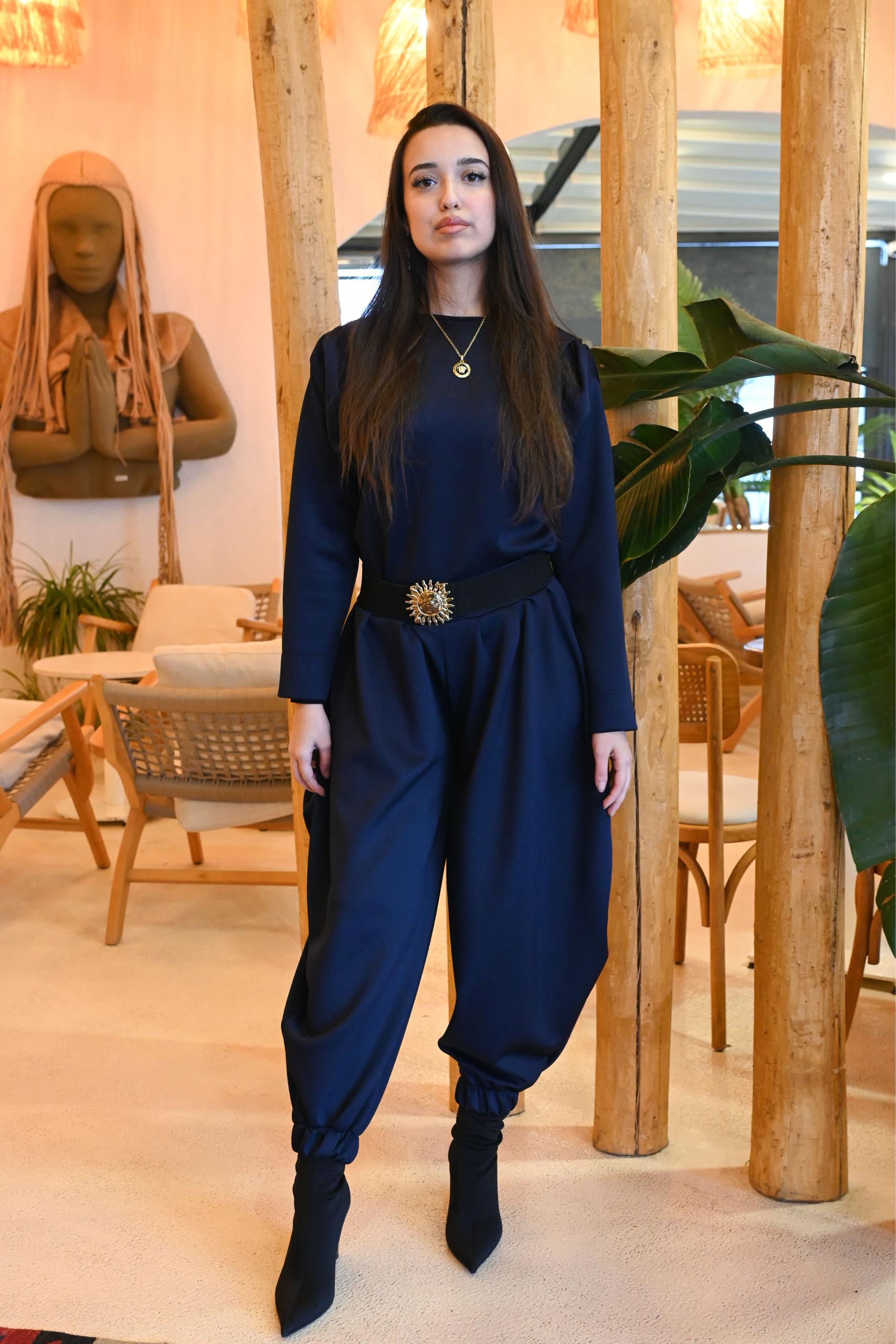 Kemer Detaylı  Bluz & Pantolon Takım