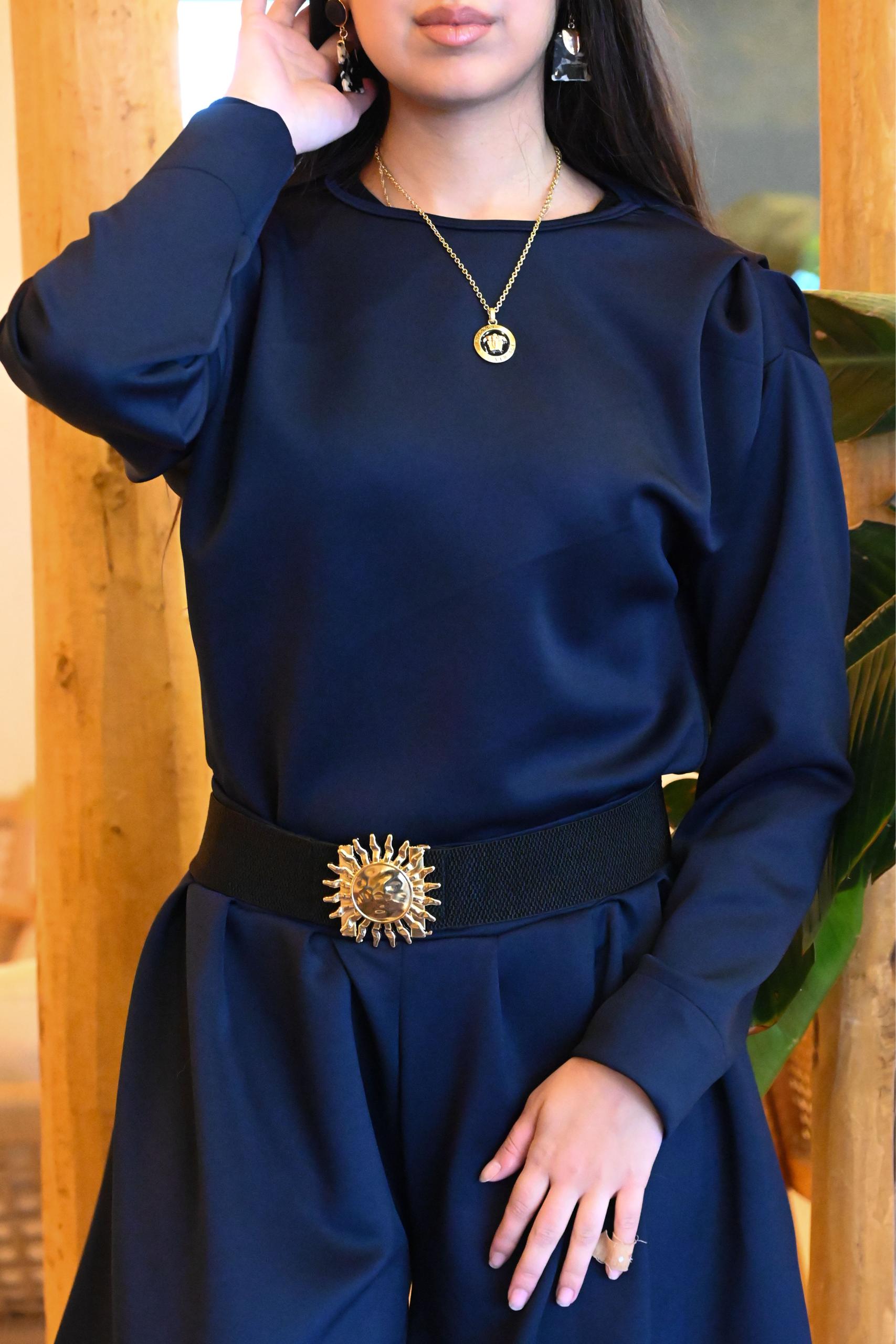 Kemer Detaylı  Bluz & Pantolon Takım