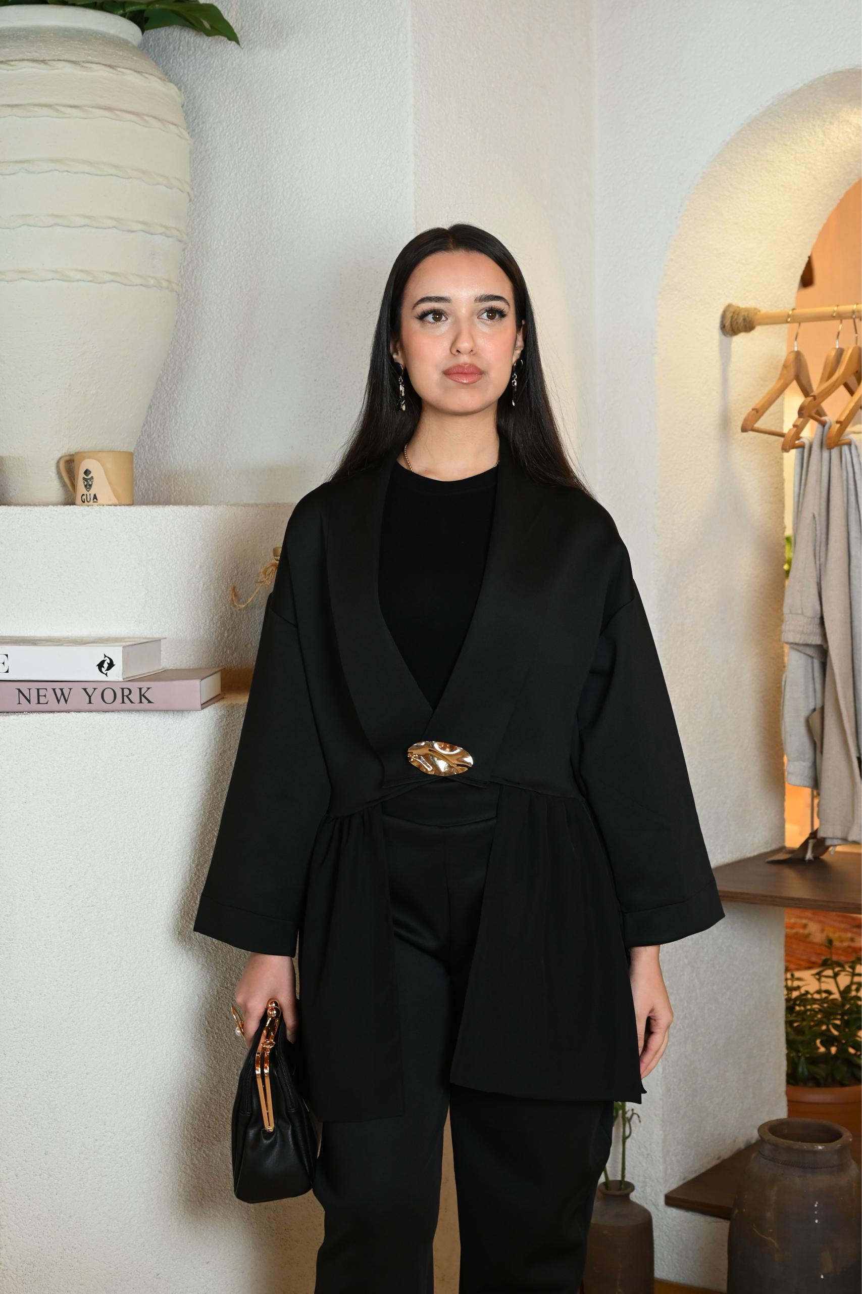 Gold Aksesuar Detaylı  Blazer Ceket & Pantolon Takım