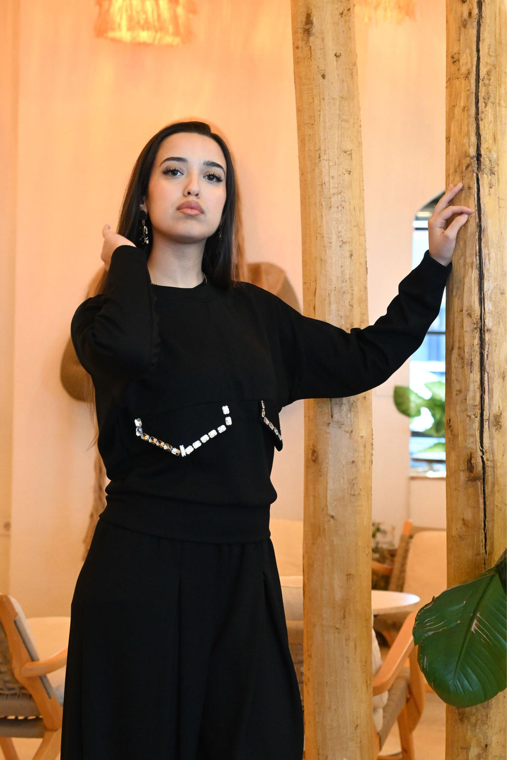 Taş Detaylı Bluz & Pantolon ikili Takım
